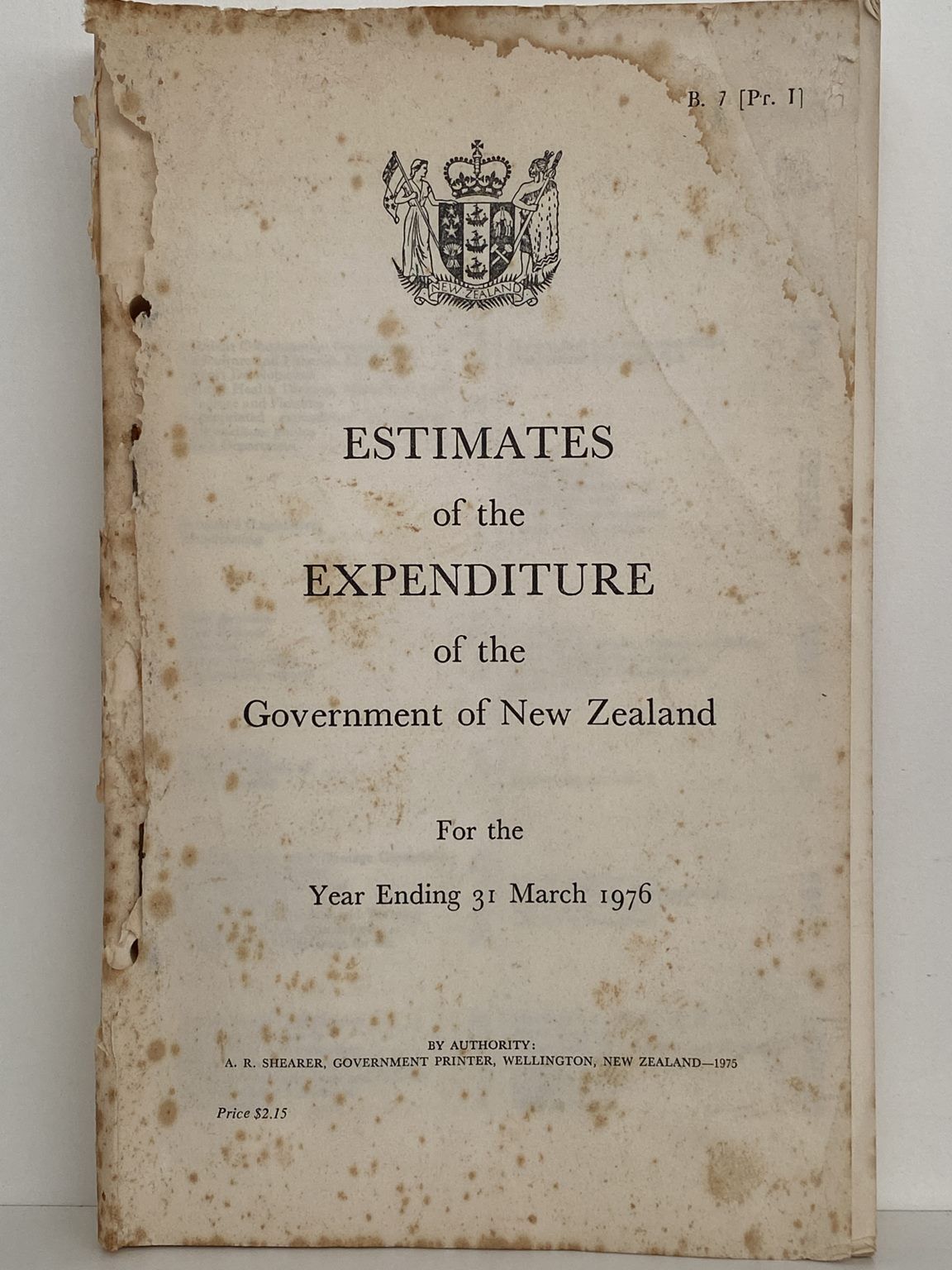 ESTIMATES of the EXPENDITURE of the GOVERMENT of NEW ZEALAND March 1976