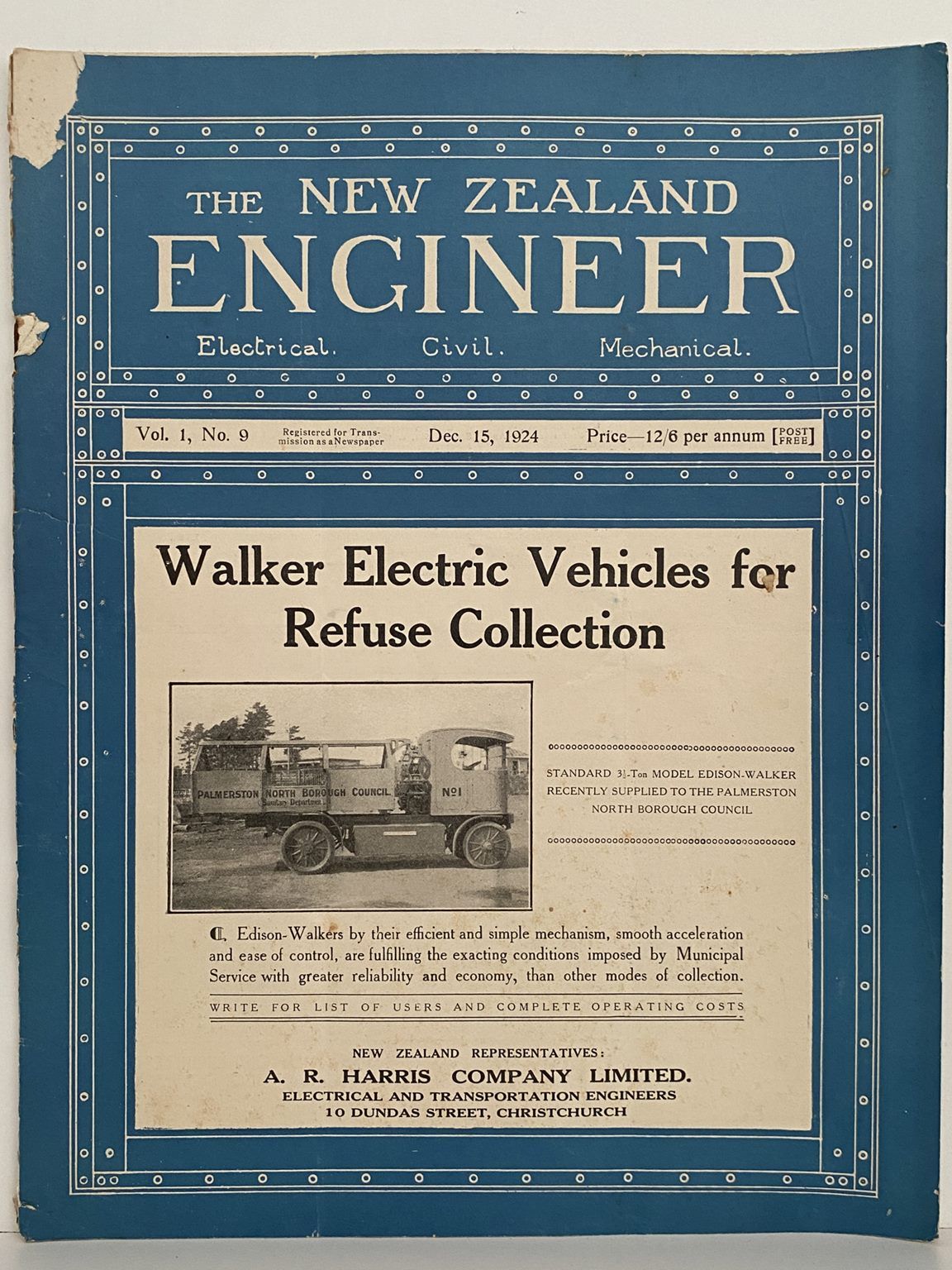 OLD MAGAZINE: The New Zealand Engineer Vol. 1, No. 9 - 15 December 1924