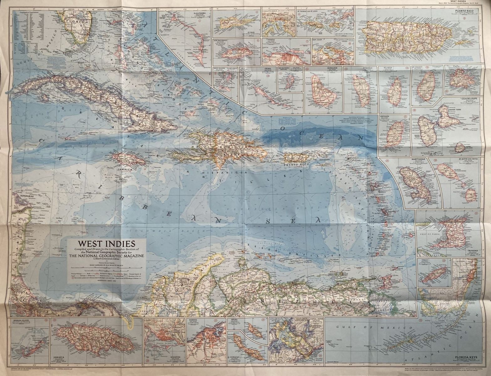 VINTAGE MAP: Caribbean / West Indies