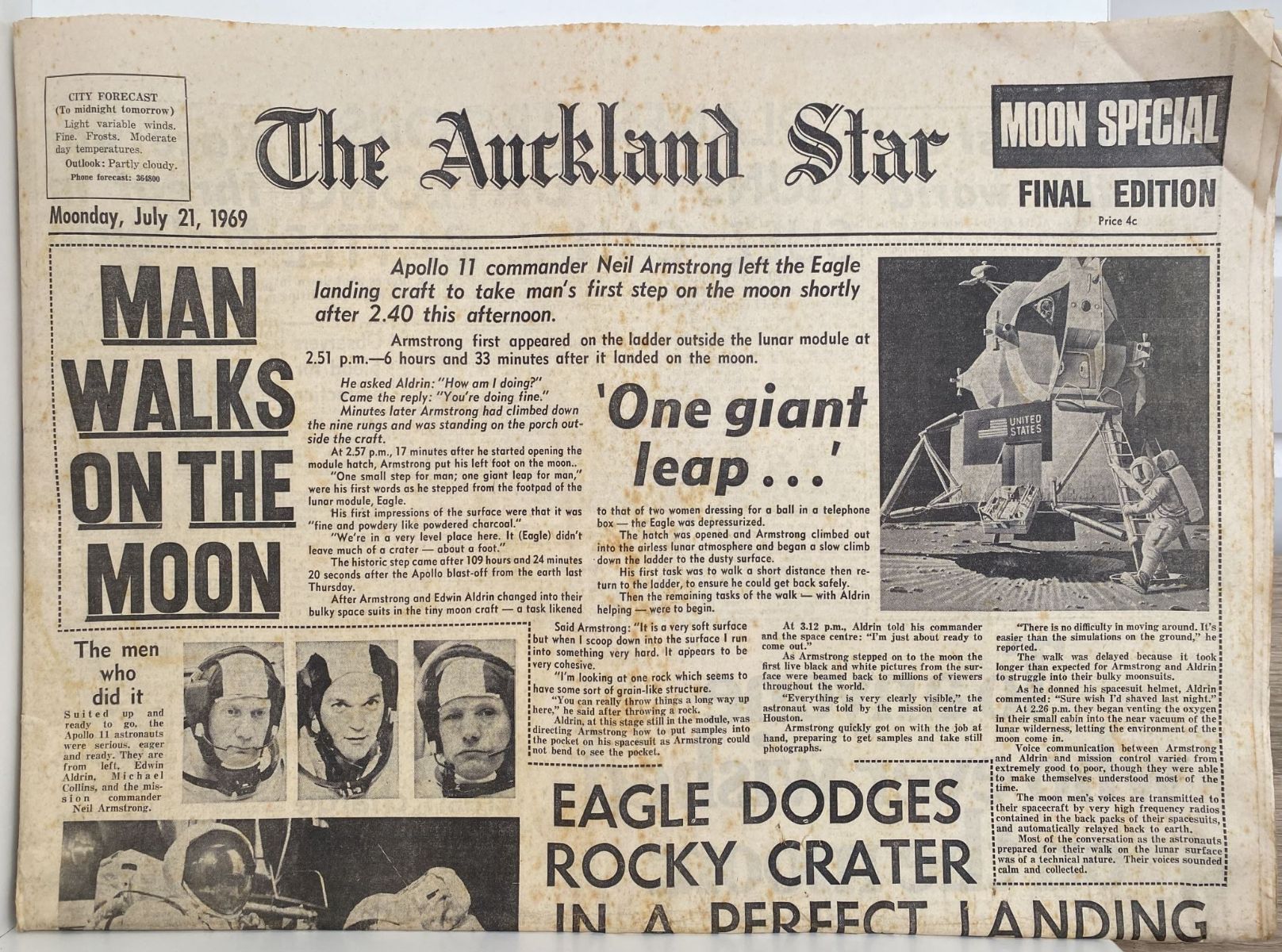 OLD NEWSPAPER: The Auckland Star, 21 July 1969 - Moon Special Final Edition