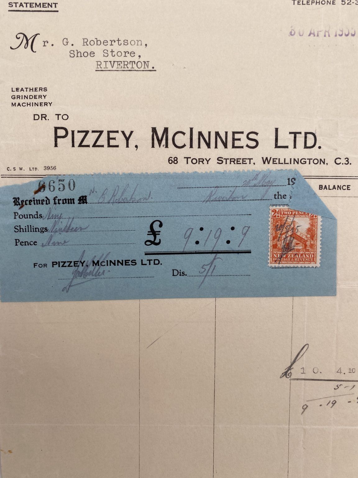 VINTAGE INVOICE: Pizzey, McInnes Ltd. Wellington – Leathers, Machinery 1935