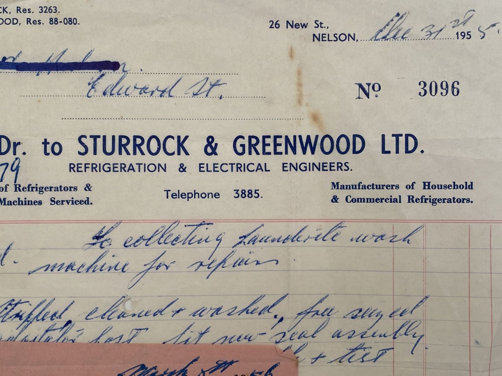 VINTAGE INVOICE: Sturrock & Greenwood Ltd, Nelson 1955