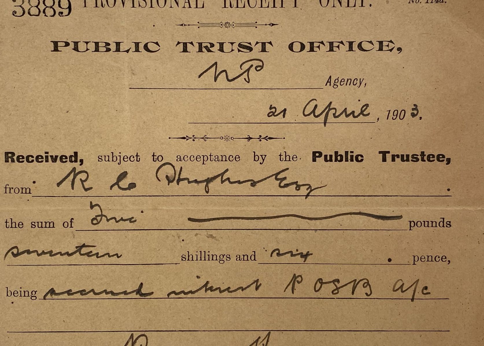 ANTIQUE INVOICE: Public Trust Office 1903