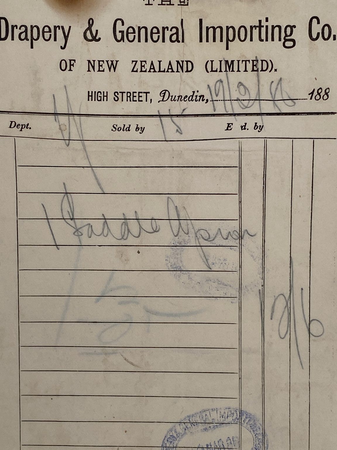 ANTIQUE INVOICE: The Drapery & General Importing Co. of New Zealand 1886