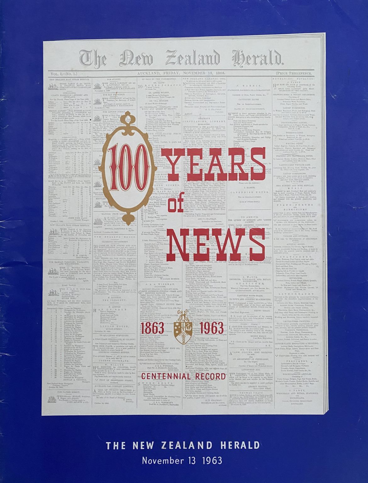 OLD NEWSPAPER: New Zealand Herald 100 Years of News 1863-1963 Centennial Record