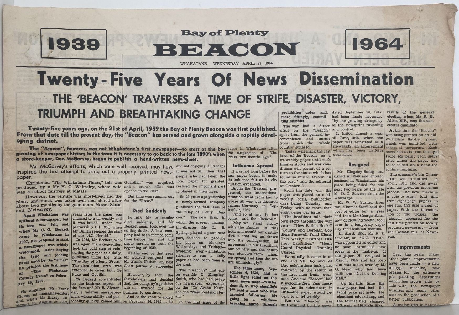 OLD NEWSPAPER: Bay of Plenty Beacon, Whakatane 1939 - 1964