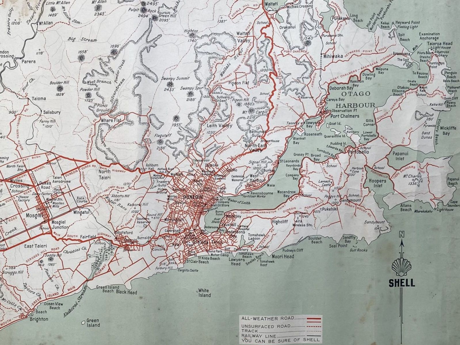 VINTAGE ROAD MAP: Dunedin and surrounds 1960s