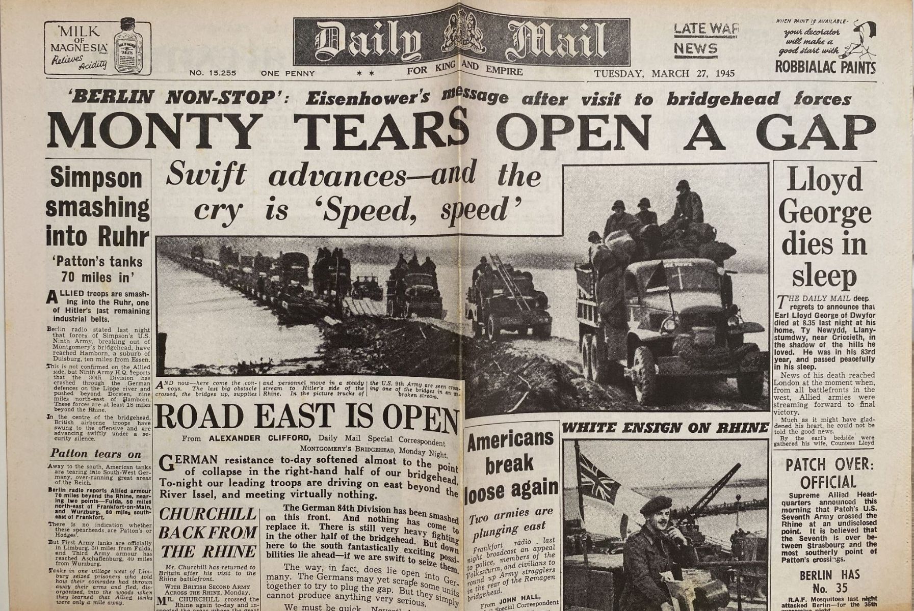 OLD WARTIME NEWSPAPER: Daily Mail, Tuesday 27th March 1945