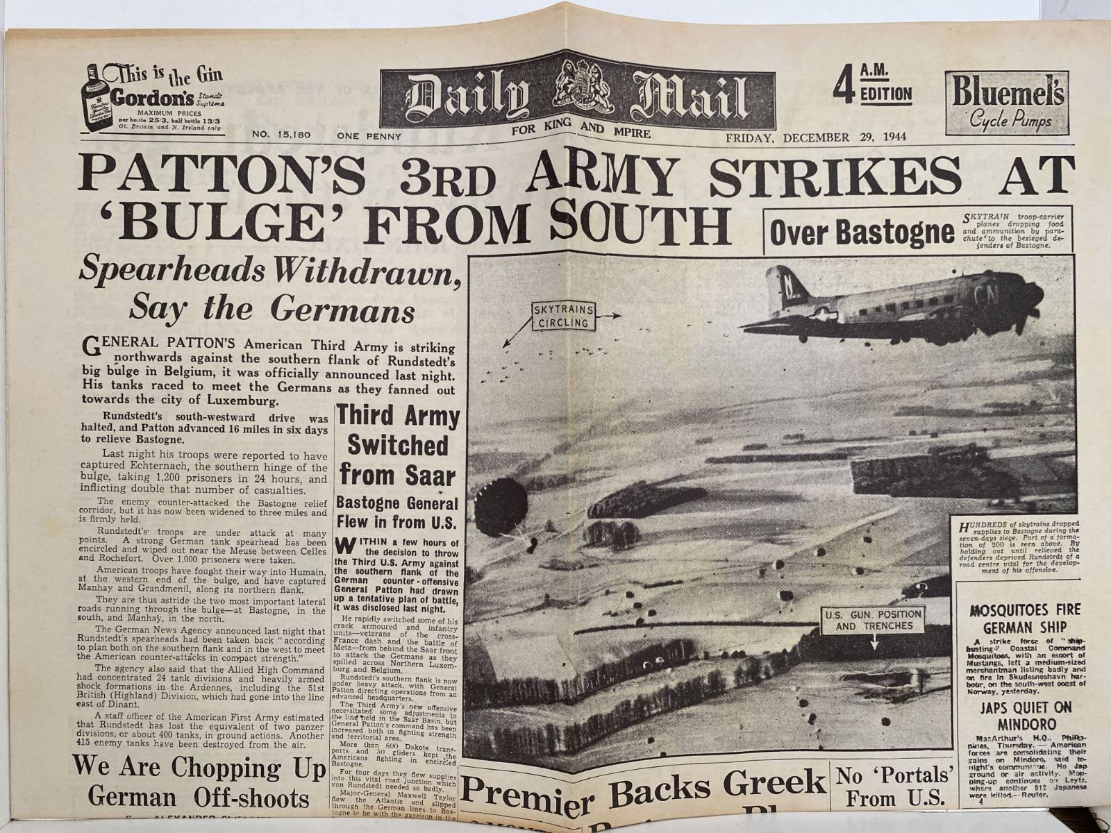 OLD WARTIME NEWSPAPER: Daily Mail, Friday 29th December 1944