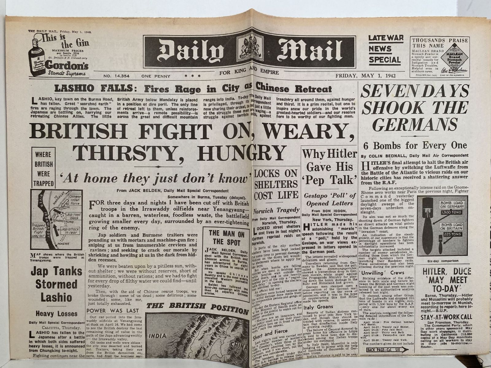 OLD WARTIME NEWSPAPER: Daily Mail, Friday 1st May 1942