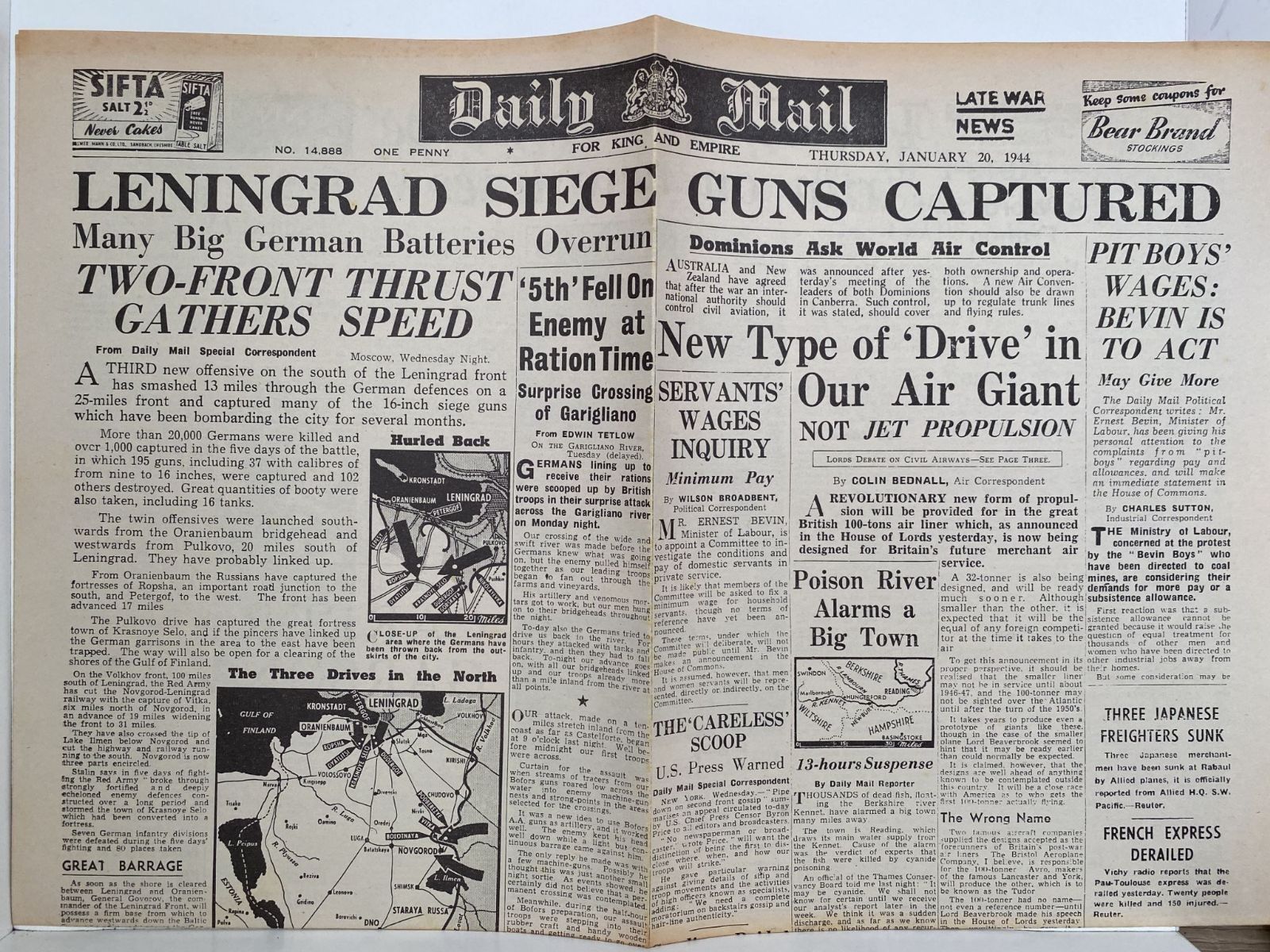 OLD WARTIME NEWSPAPER: Daily Mail, Thursday 20th January 1944