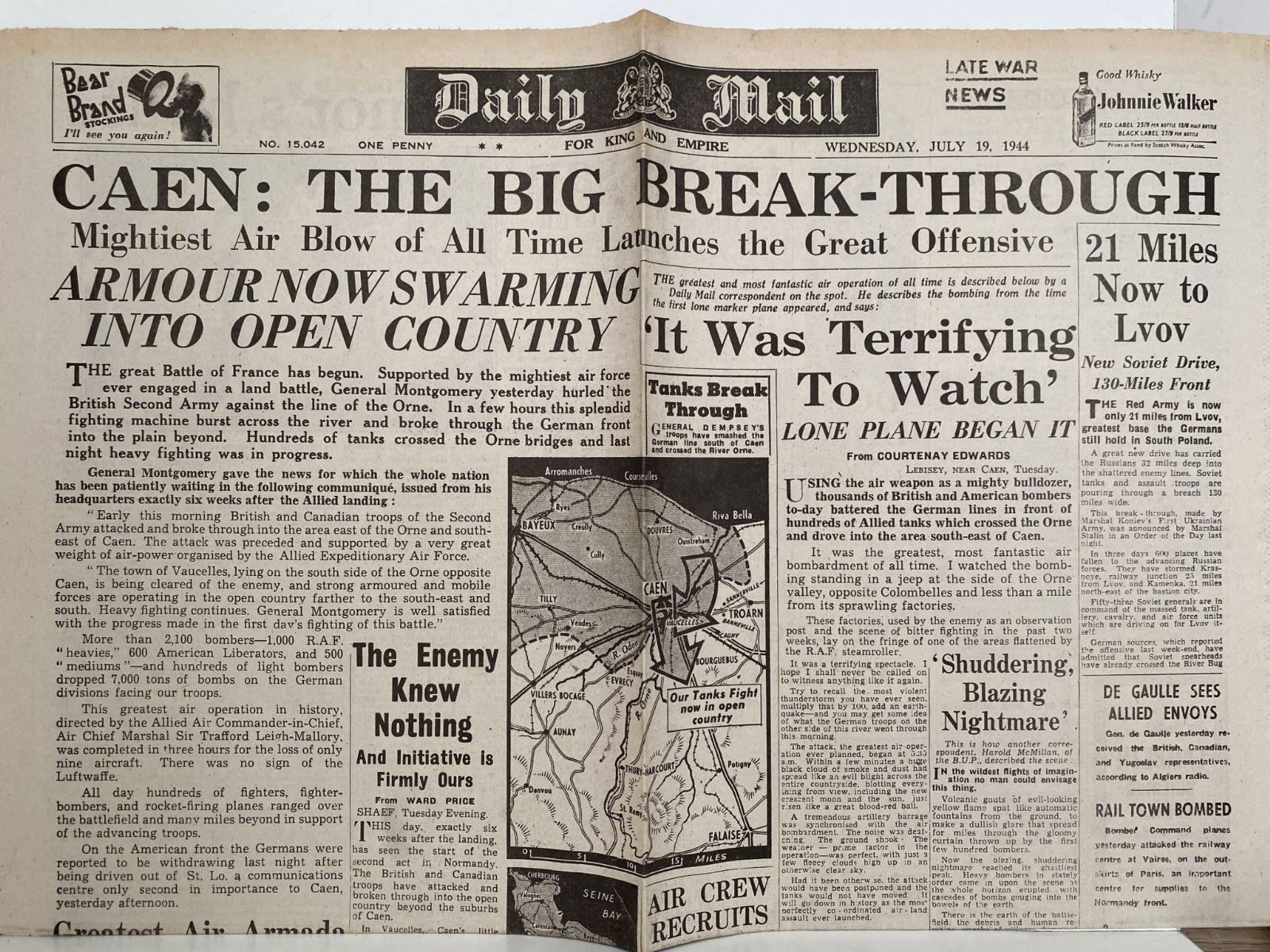 OLD WARTIME NEWSPAPER: Daily Mail, Wednesday 19th July 1944