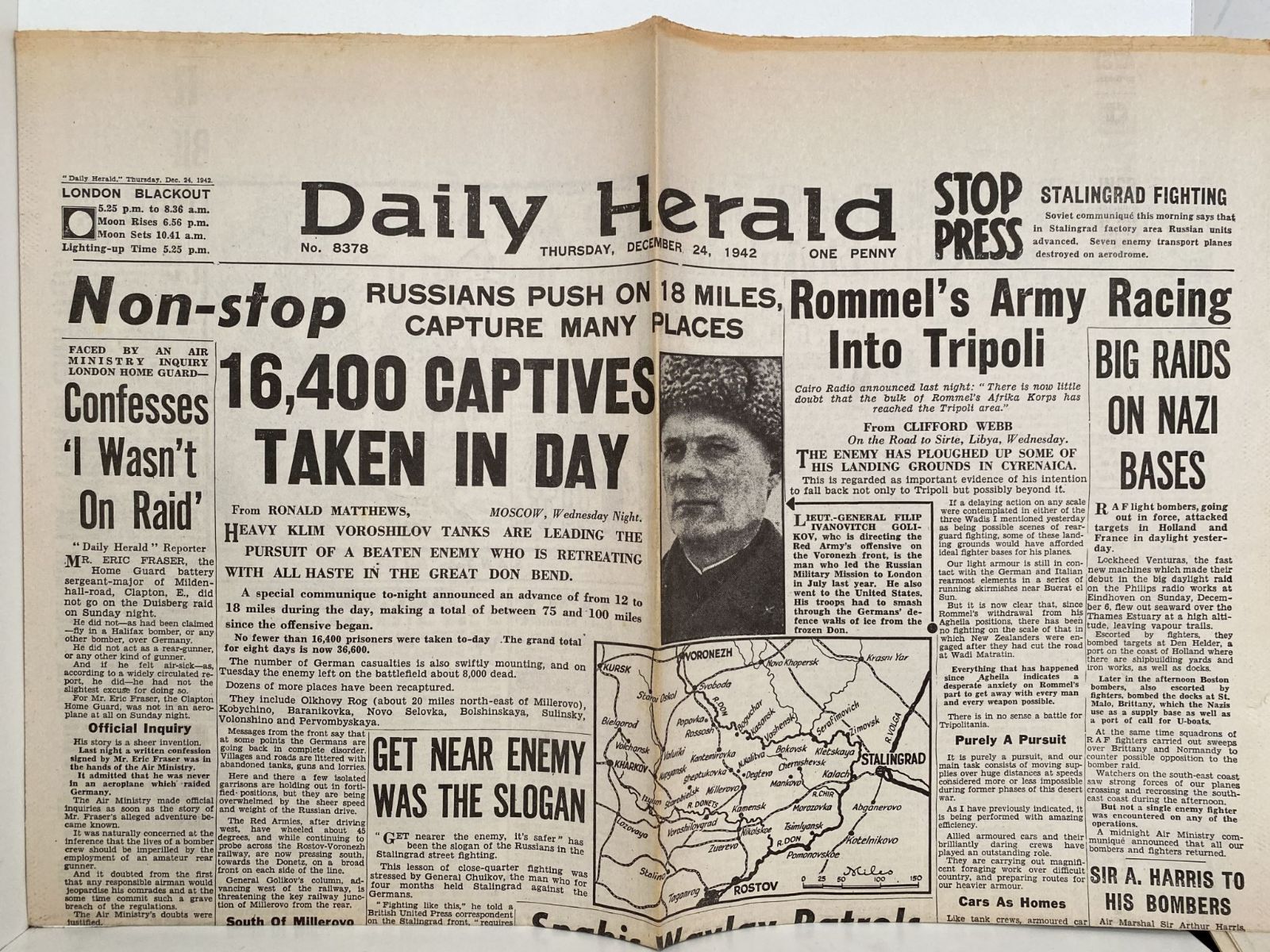 OLD WARTIME NEWSPAPER: Daily Herald, 24 December 1942