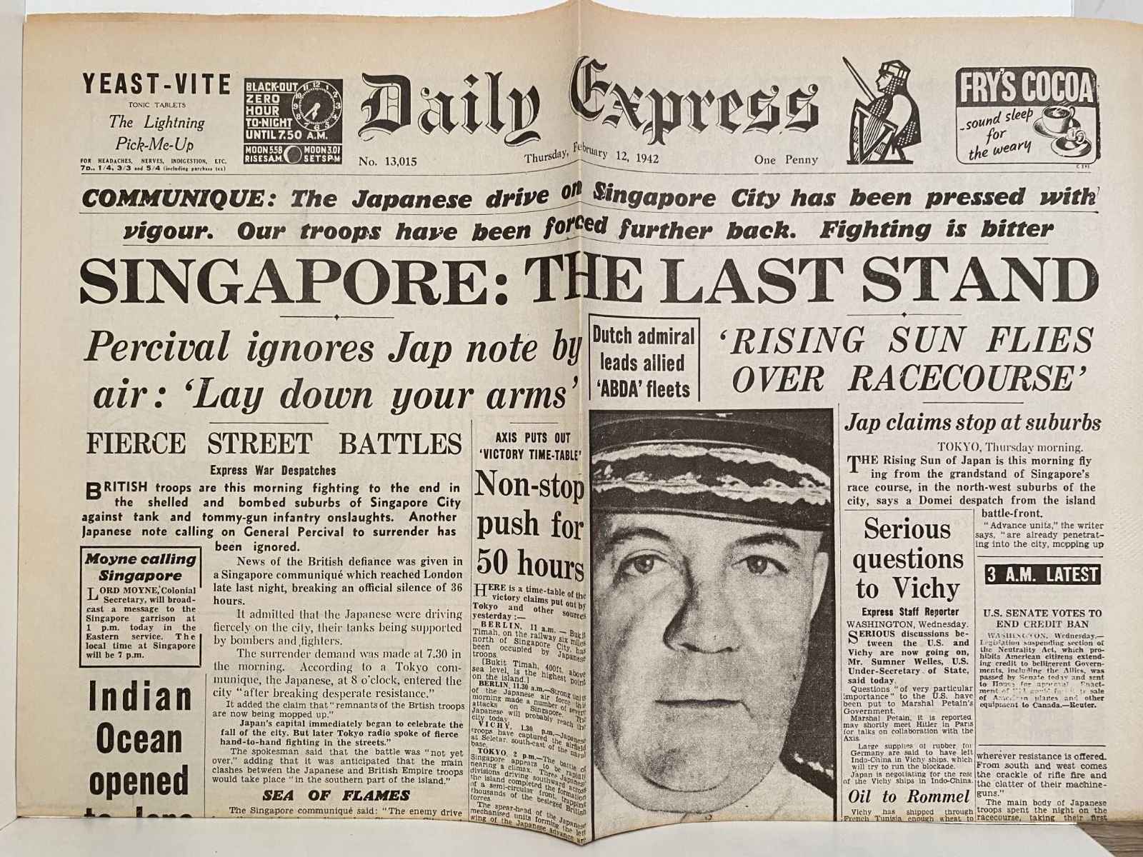 OLD WARTIME NEWSPAPER: Daily Express, Thursday 12th February 1942