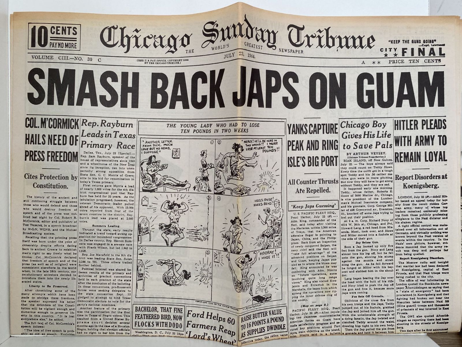 OLD WARTIME NEWSPAPER: Chicago Sunday Tribune, 23rd July 1944