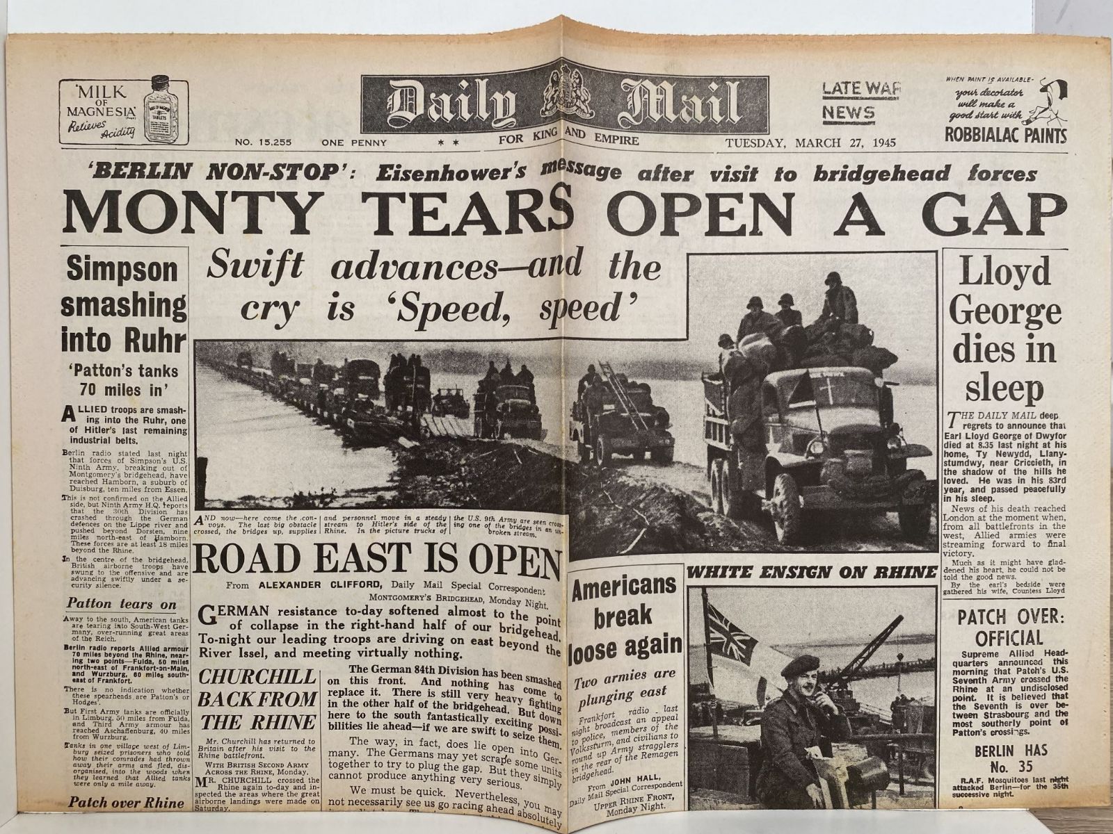 OLD WARTIME NEWSPAPER: Daily Mail, Tuesday 27th March 1945