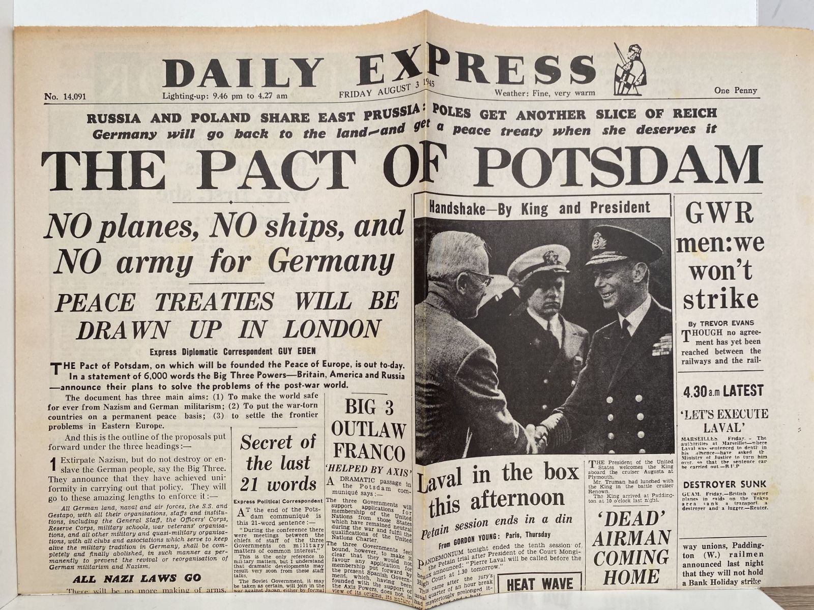 OLD WARTIME NEWSPAPER: Daily Express, Friday 3rd August 1945