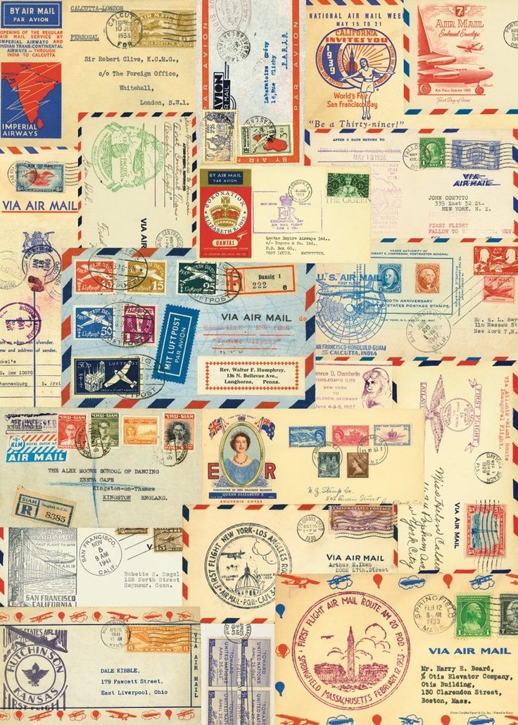 VINTAGE POSTER: Envelopes and post marks from around the world