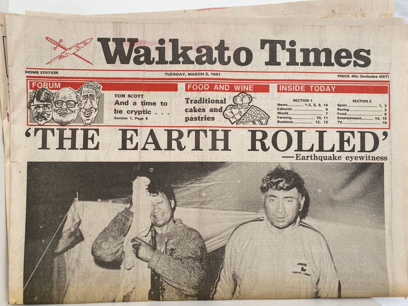 OLD NEWSPAPER: Waikato Times, Hamilton, 3 March 1987 - Kawerau Earthquake