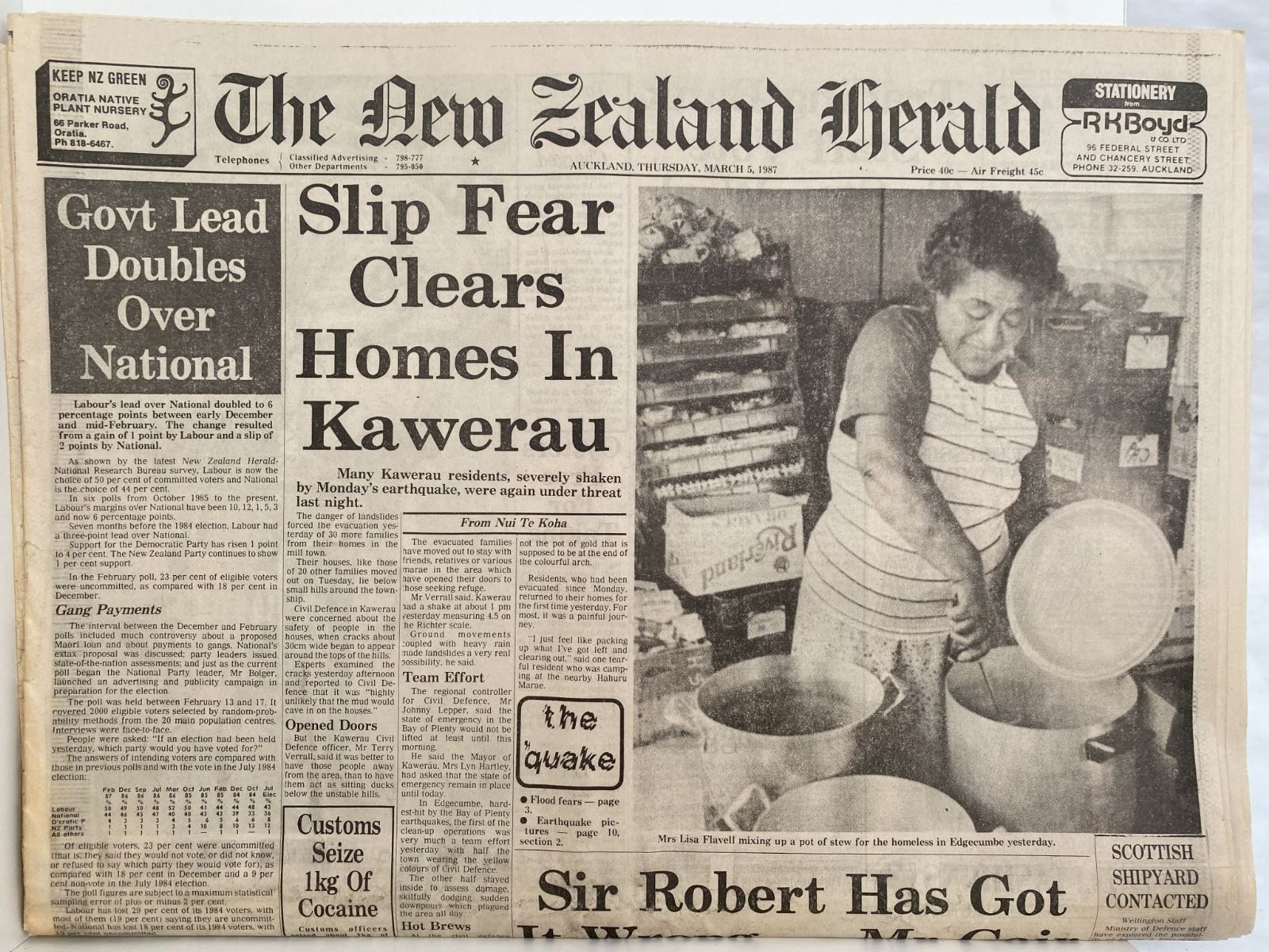 OLD NEWSPAPER: The New Zealand Herald, 5 March 1987 - Kawerau Earthquake