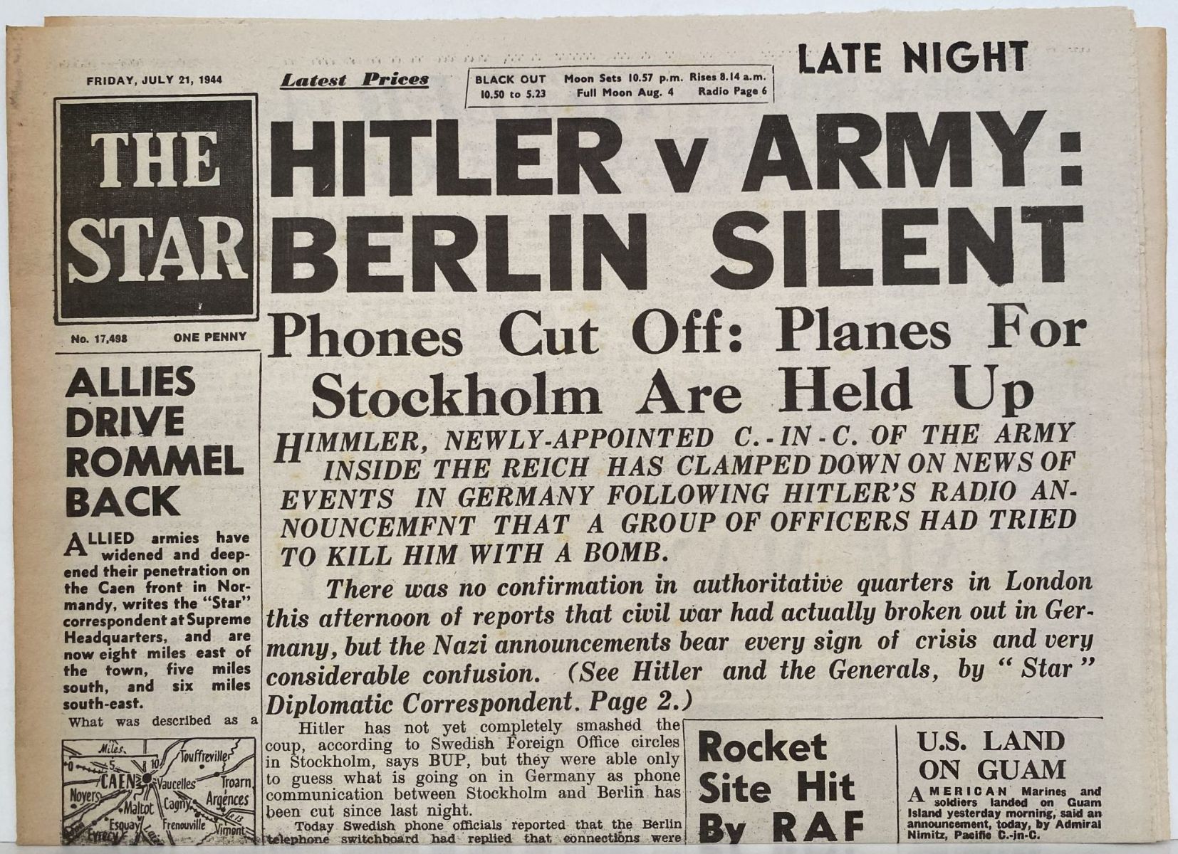 OLD WARTIME NEWSPAPER: The Star, Friday 21st July 1944