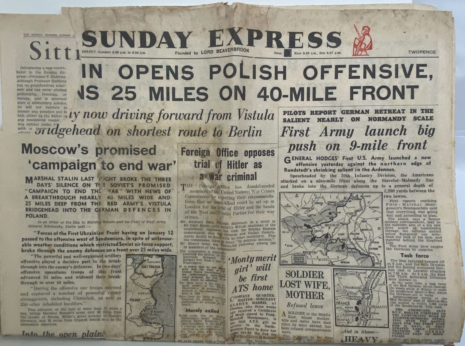 OLD WARTIME NEWSPAPER: Sunday Express, 14 January 1945