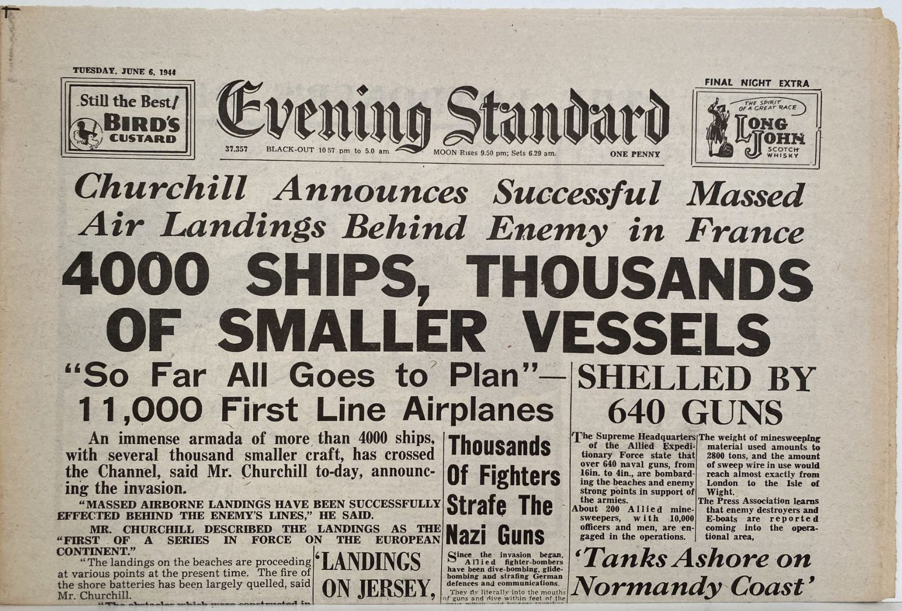 OLD WARTIME NEWSPAPER: Evening Standard, Tuesday 6th June 1944