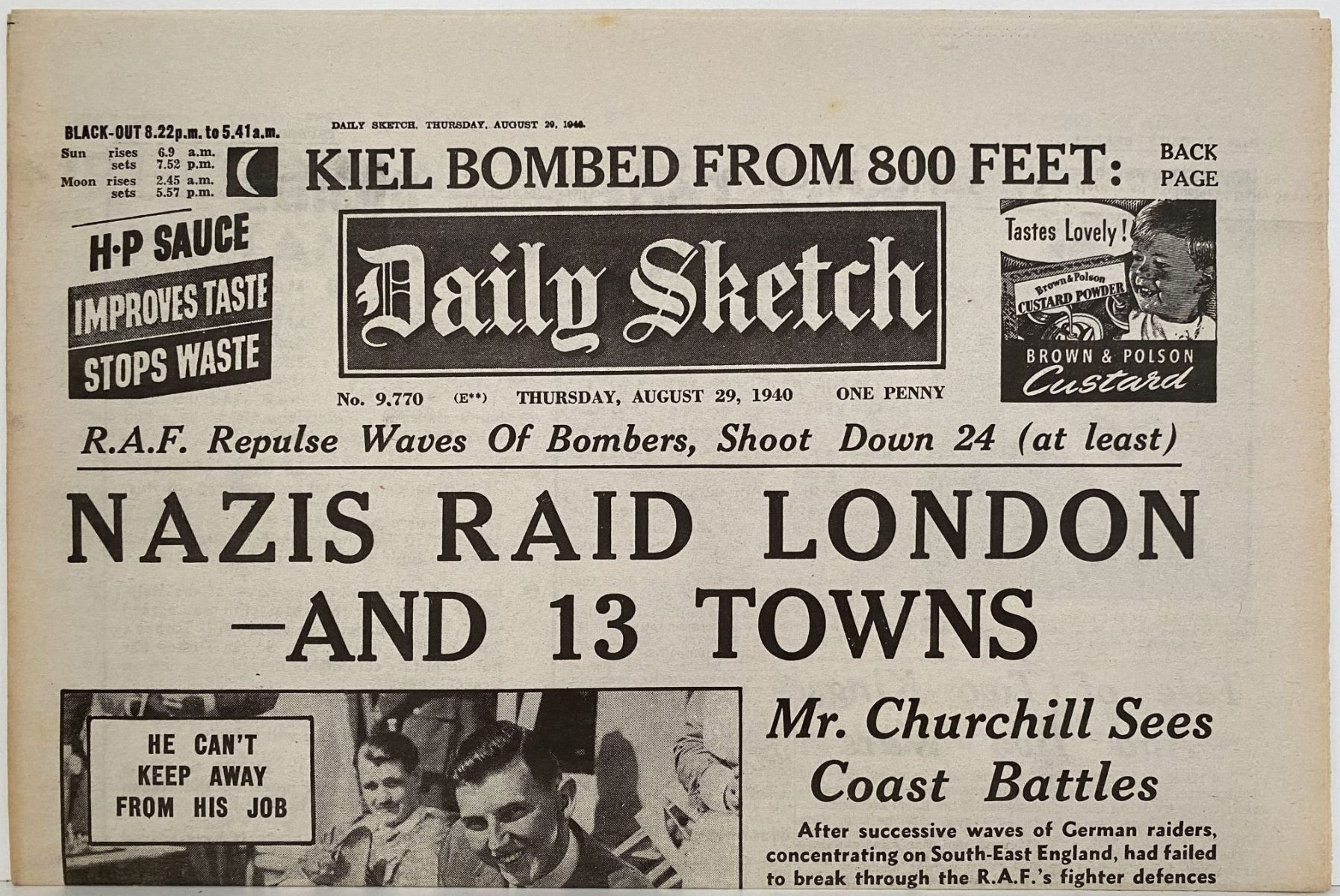 OLD WARTIME NEWSPAPER: Daily Sketch, Thursday 29 August 1940