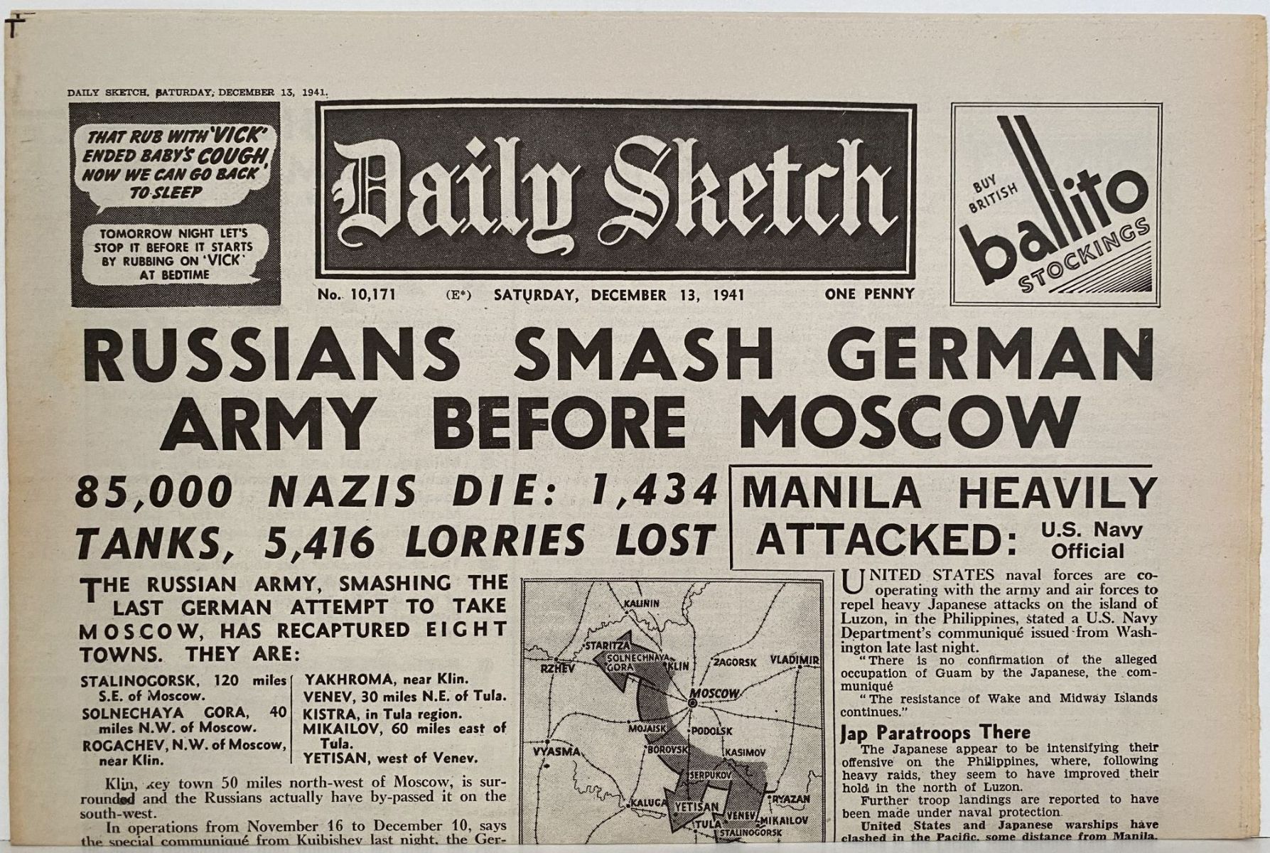 OLD WARTIME NEWSPAPER: Daily Sketch, Saturday 13th December 1941
