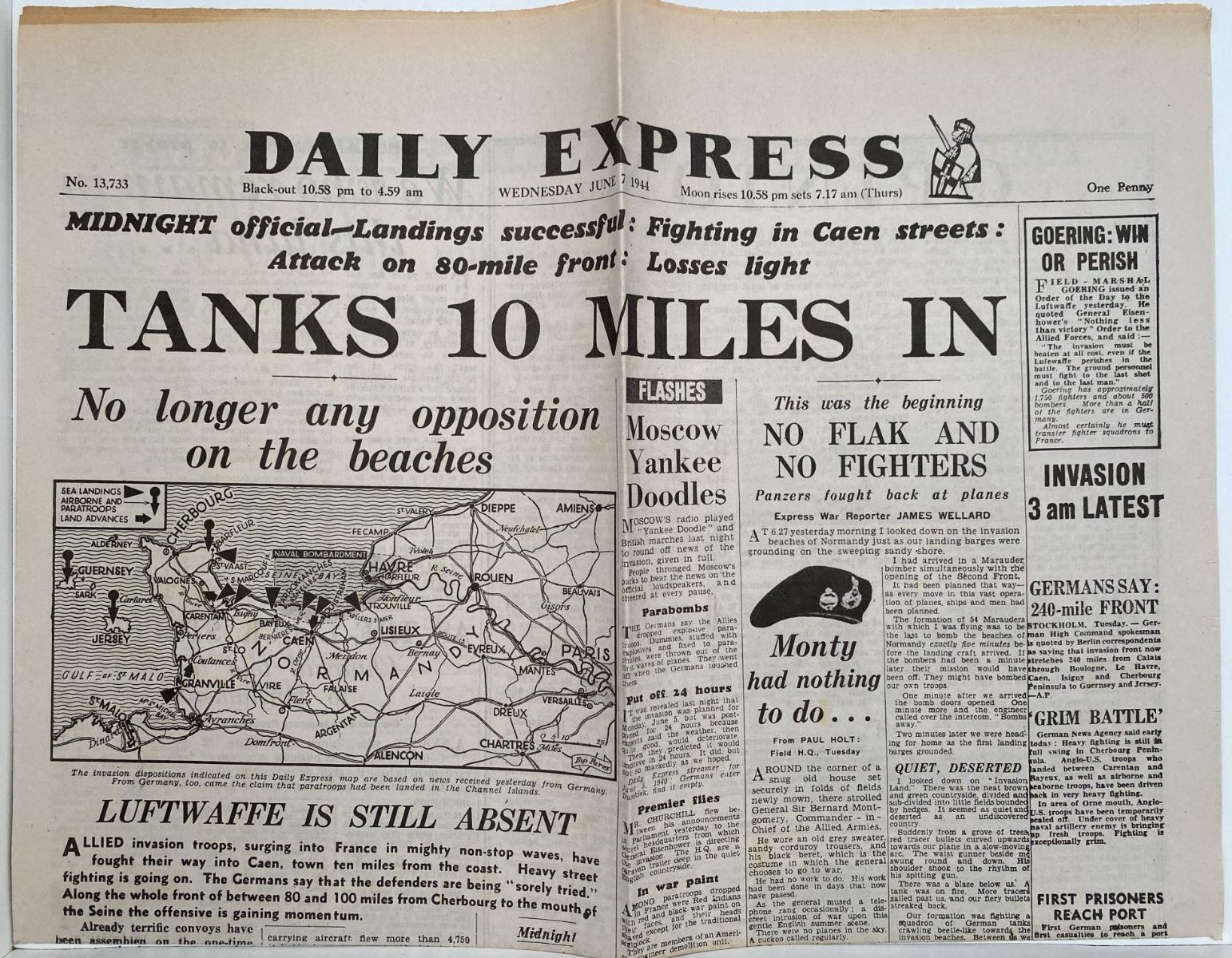 OLD WARTIME NEWSPAPER: Daily Express, Wednesday 7th June 1944