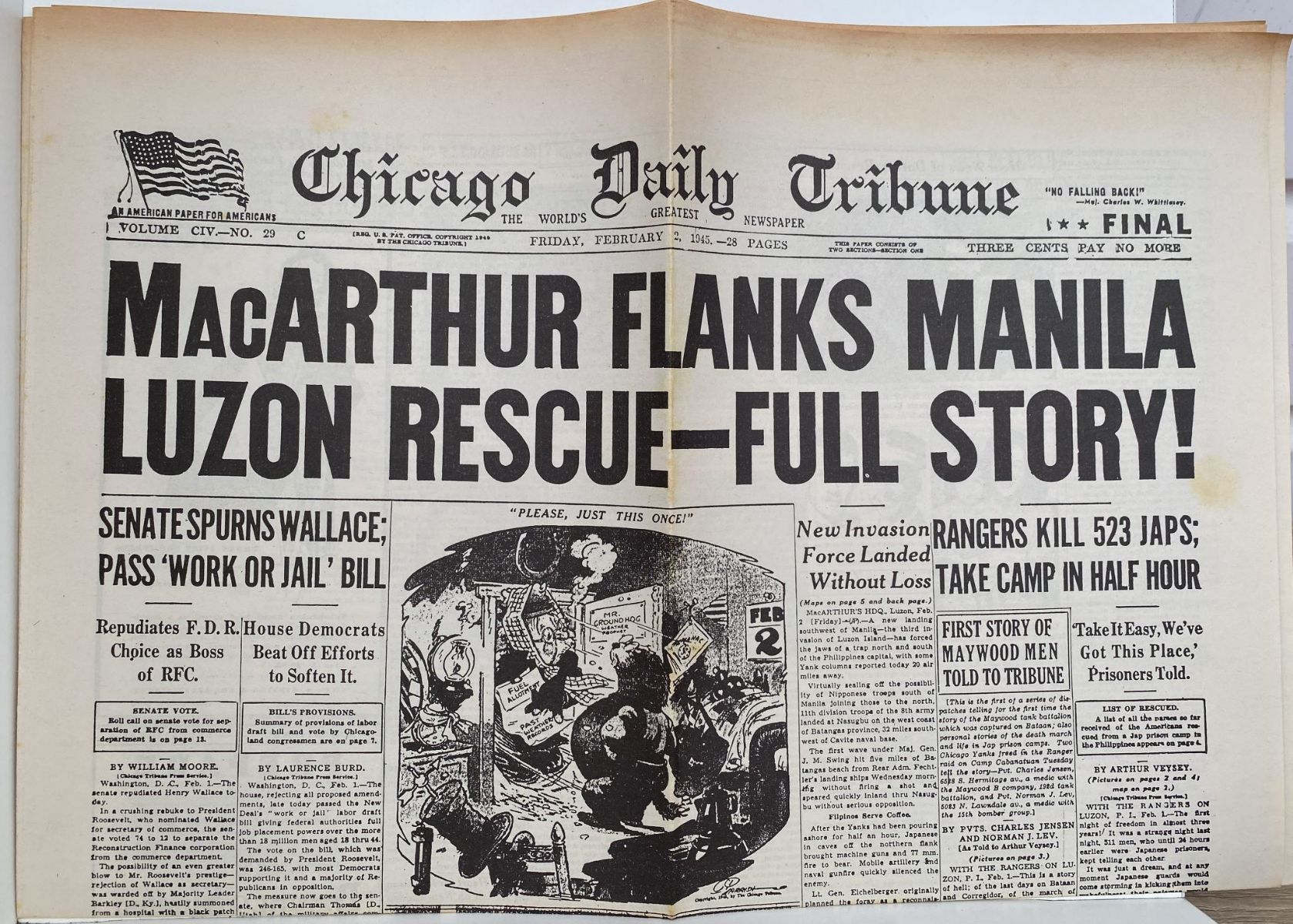 OLD WARTIME NEWSPAPER: Chicago Daily Tribune, Friday 2nd February 1945