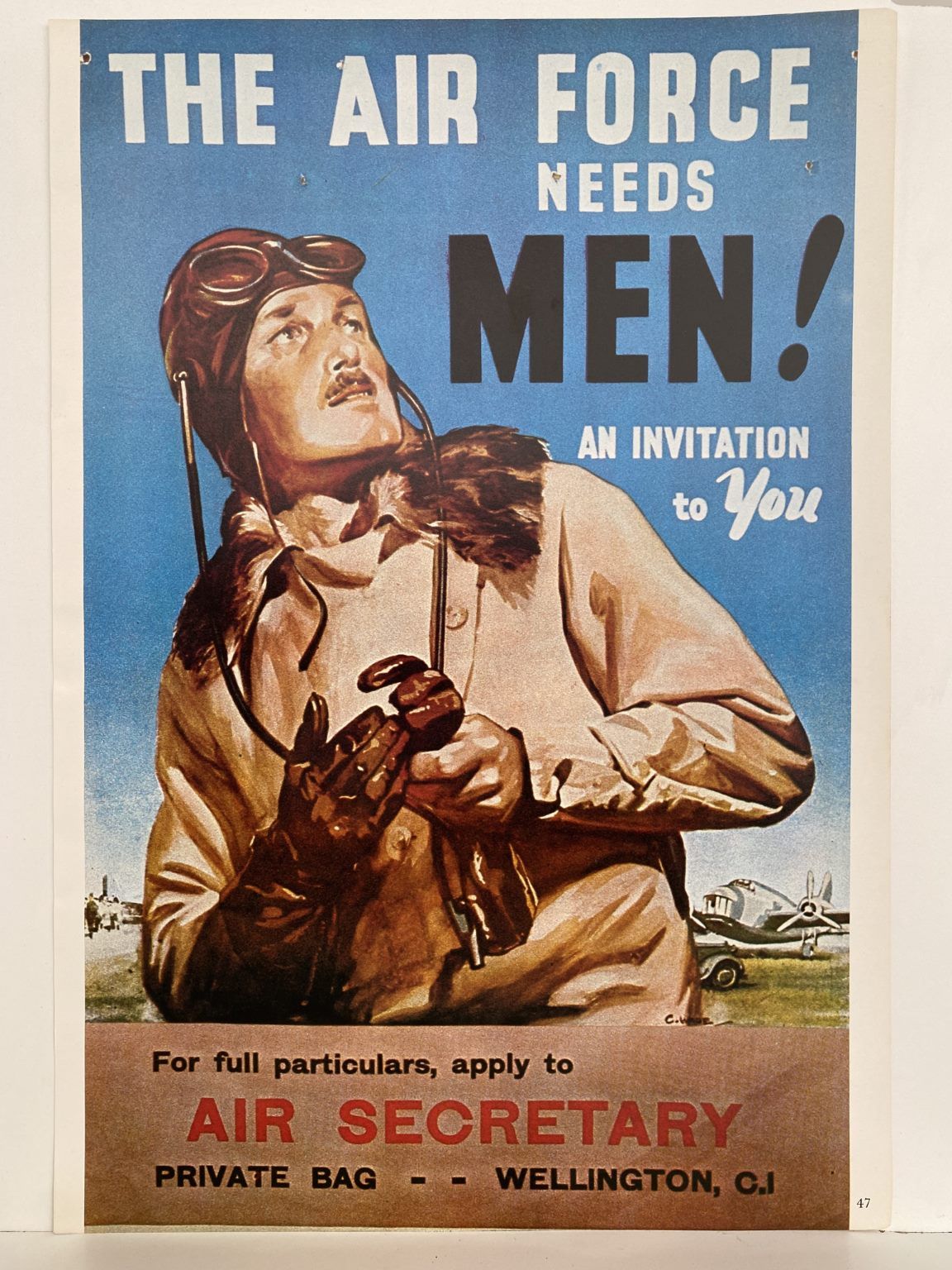 VINTAGE POSTER: The Air Force Needs Men Like You - RNZAF 1940