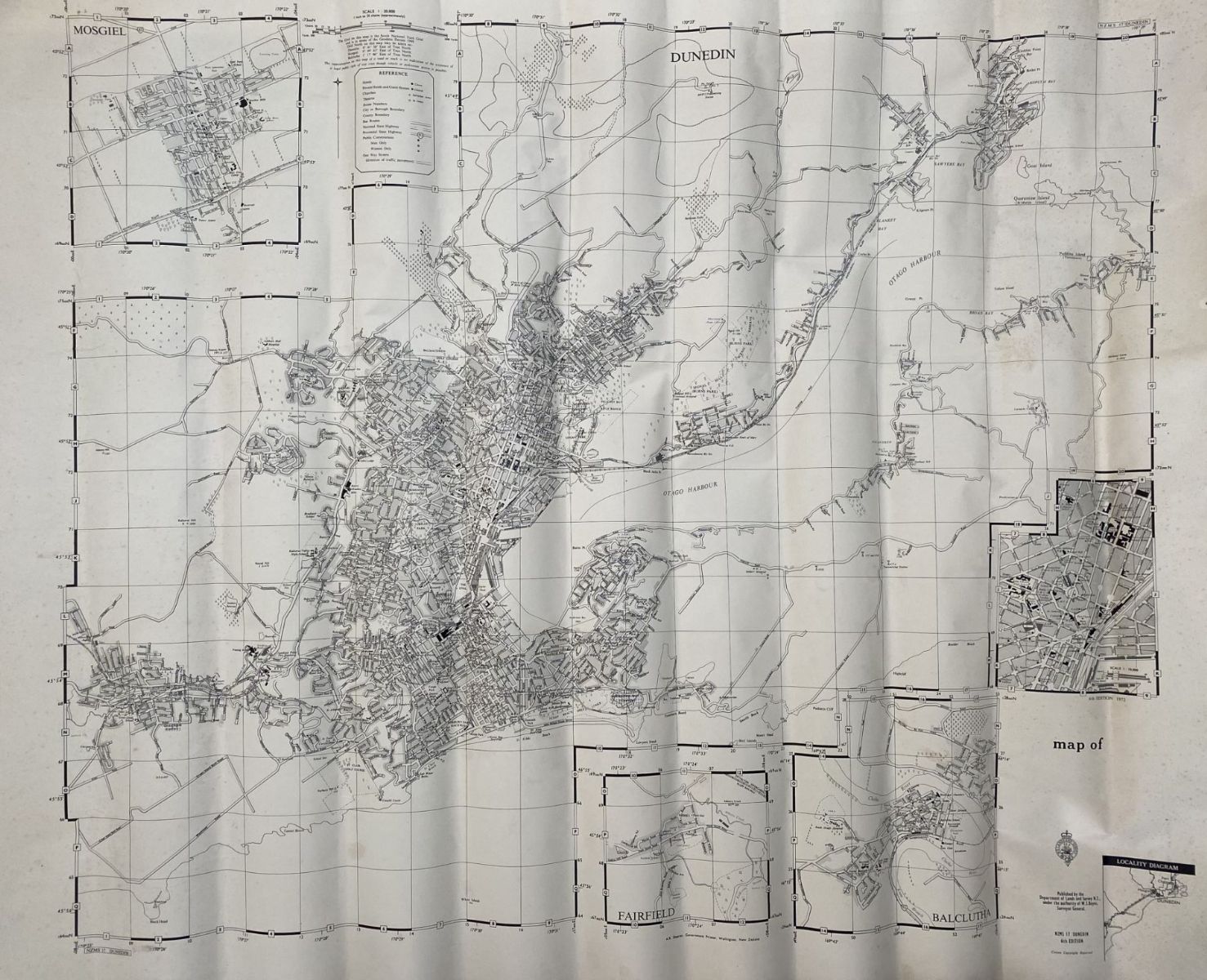 VINTAGE MAP: Dunedin and surrounds / Mosgiel / Balclutha / Fairfield