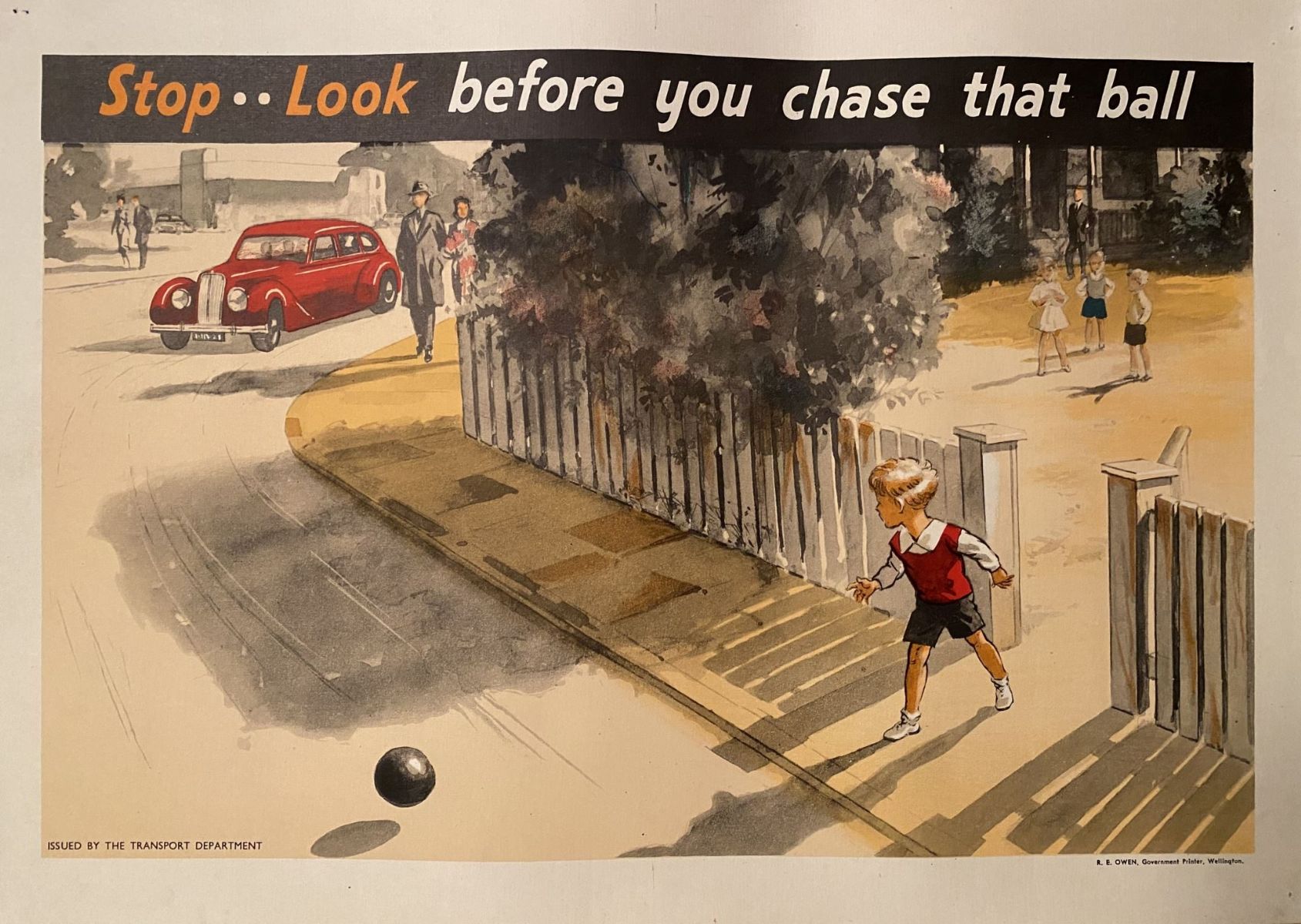 VINTAGE POSTER: Road Safety / StopLook - before you chase that