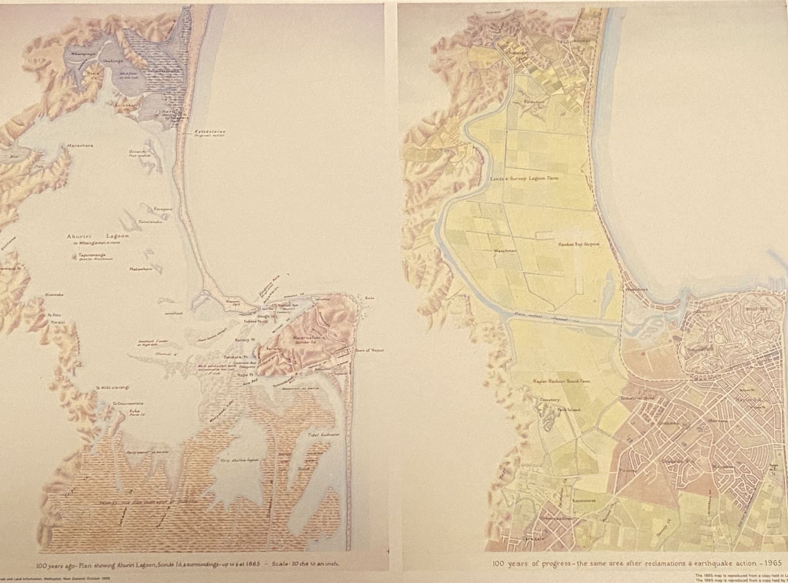 VINTAGE MAP: Napier pre and post earthquake 1865 and 1965