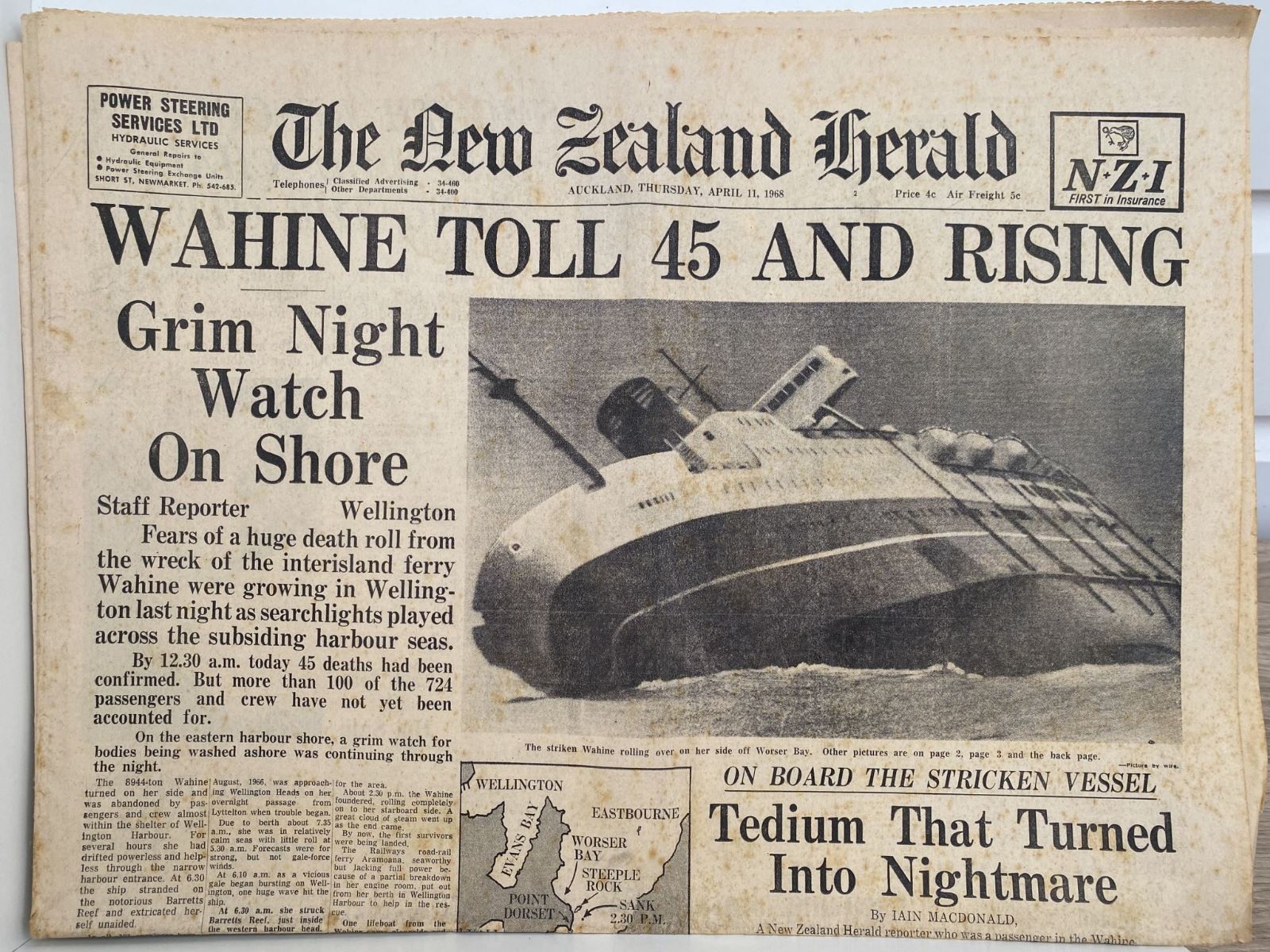 OLD NEWSPAPER: The New Zealand Herald, 11 April 1968 - Wahine disaster