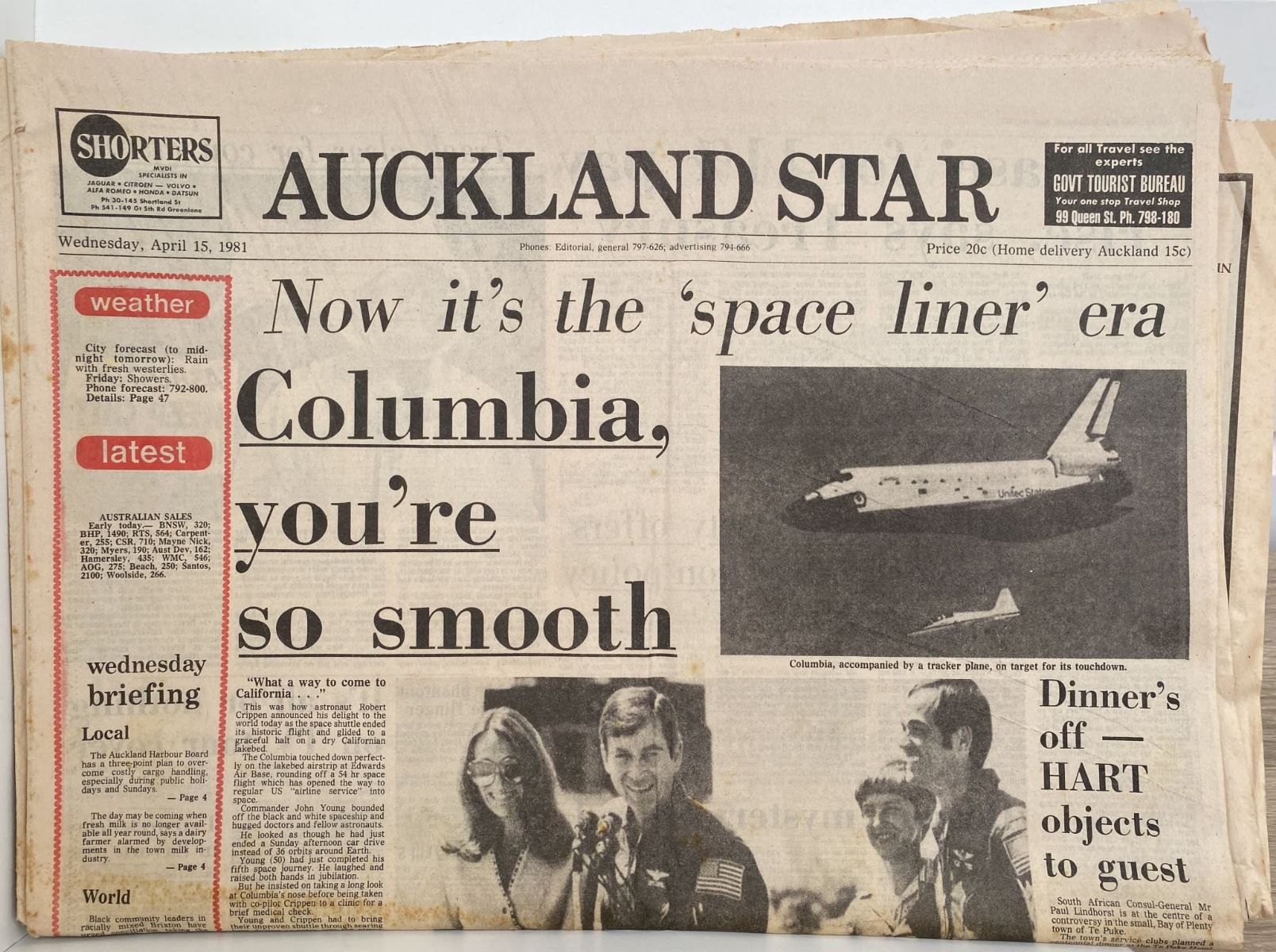 OLD NEWSPAPER: The Auckland Star, 15th April 1981 - Space Shuttle Columbia