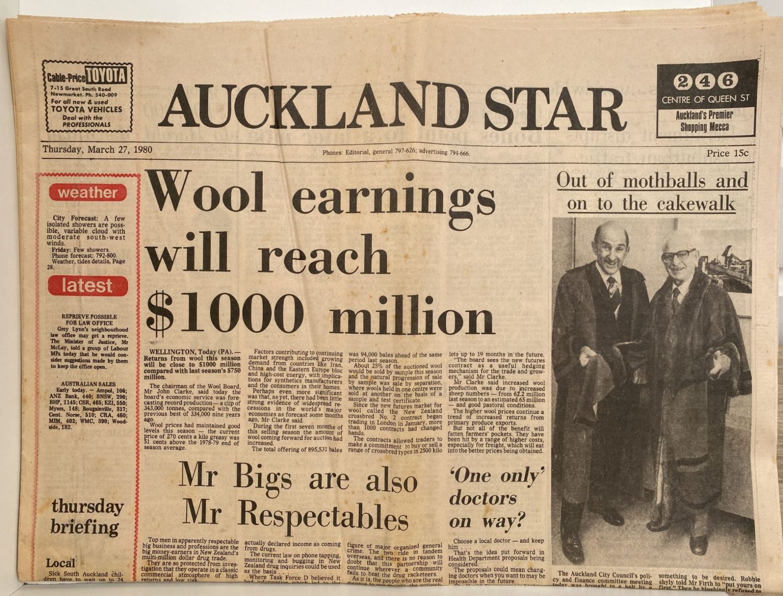 OLD NEWSPAPER: The Auckland Star, 27th March 1980 - Wool earnings