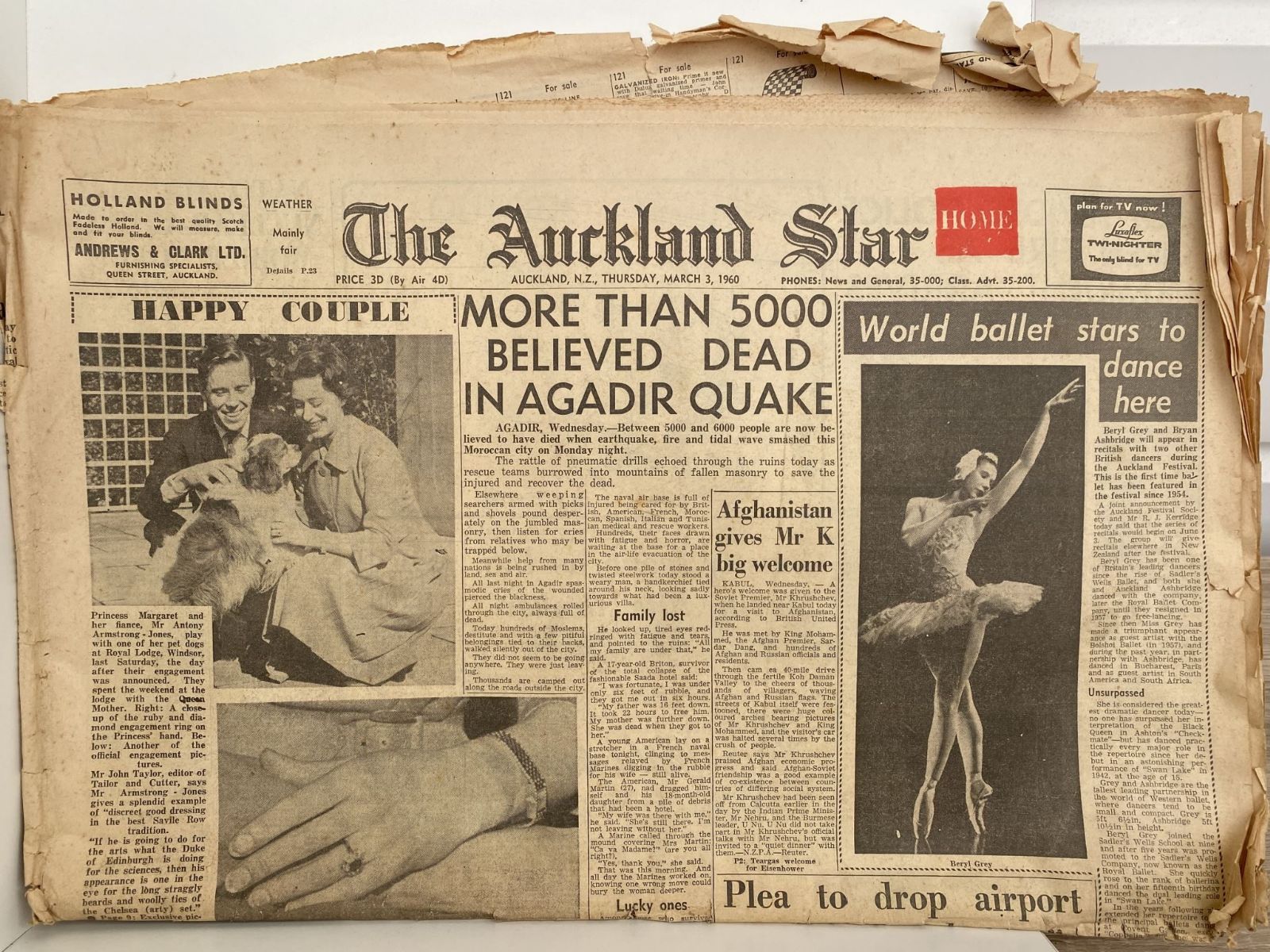 OLD NEWSPAPER: The Auckland Star, 3rd March 1960 - Earthquake in Morocco