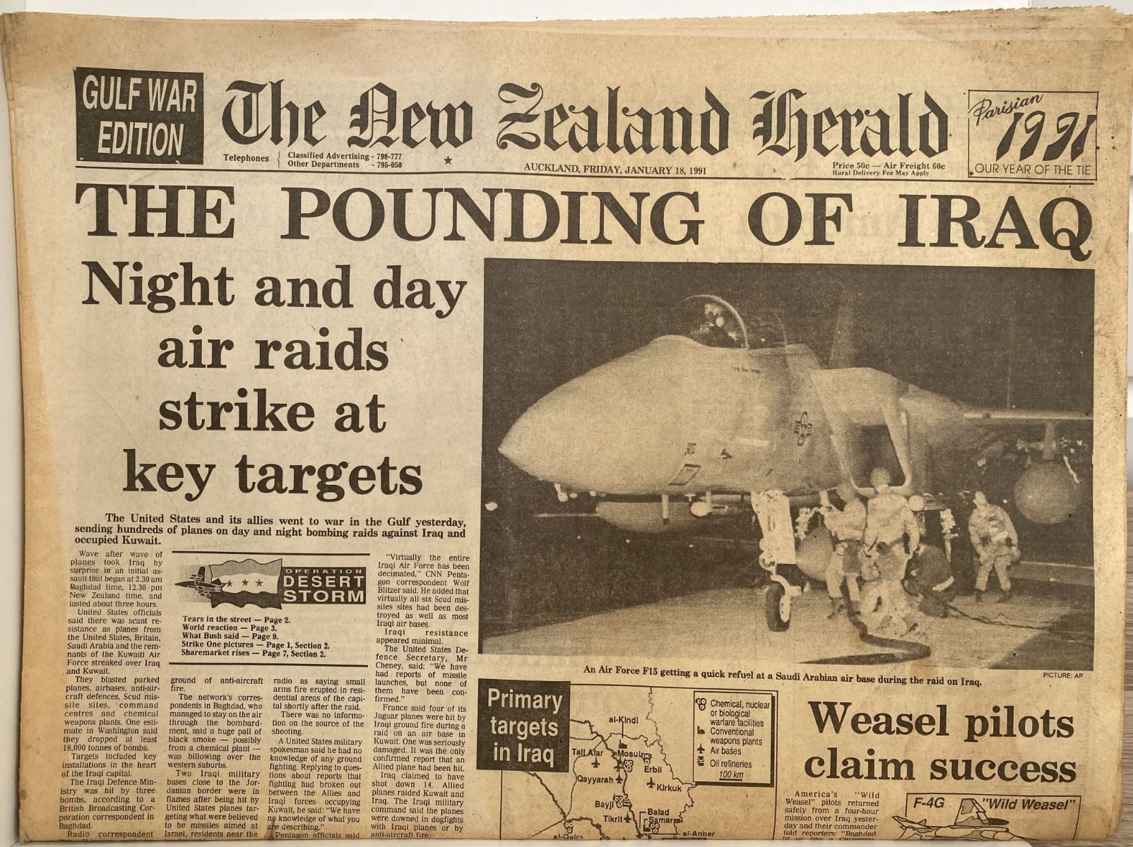 OLD NEWSPAPER: The New Zealand Herald, 18th January 1991 - Gulf War Edition